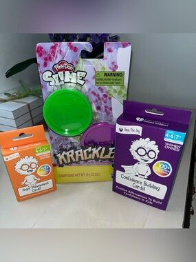 NIB Open the Joy Anger Mgmnt Card Game, Confid Building,PlayDoh Krackle Slime